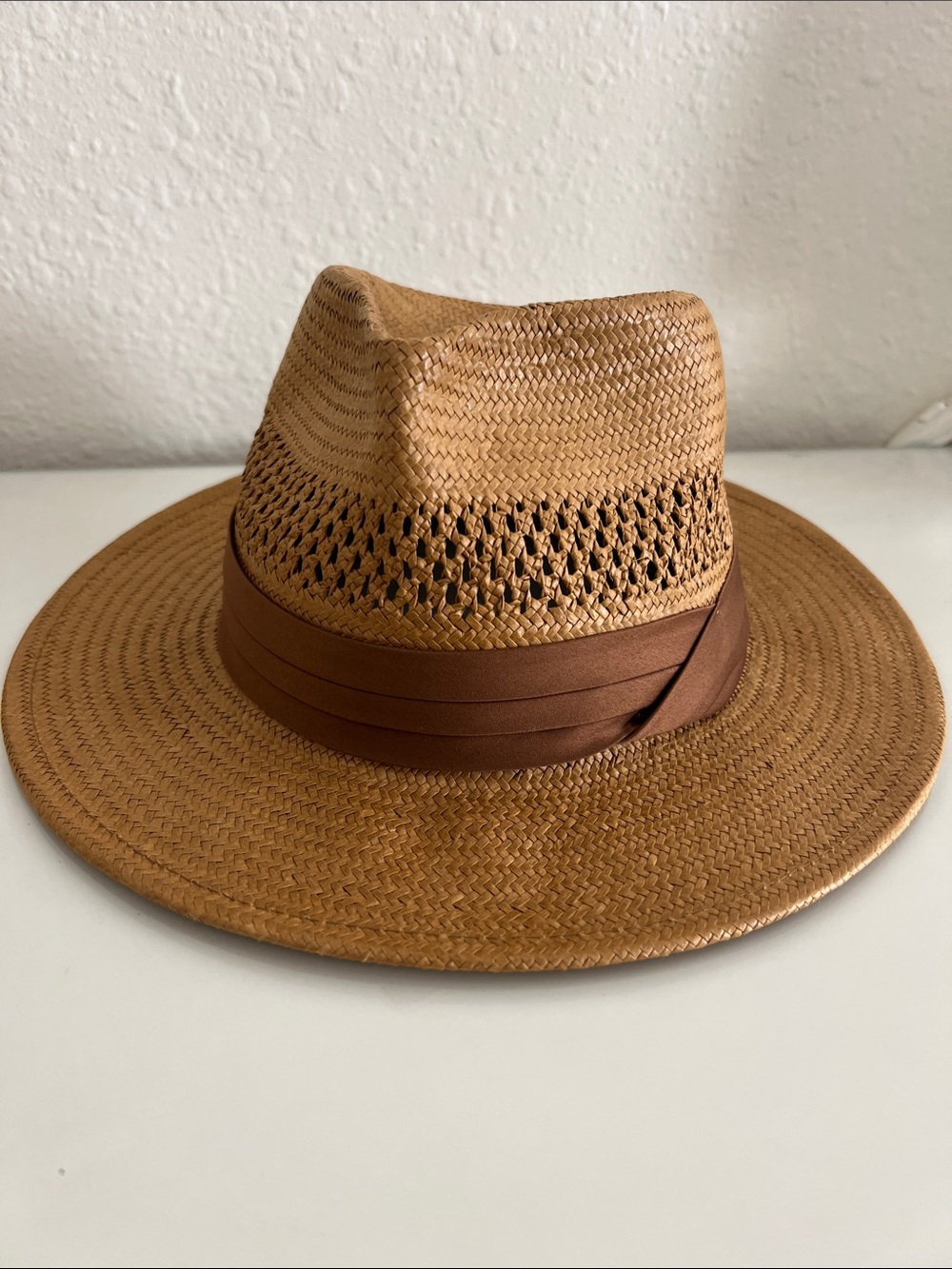 BRIXTON 👒 Straw Fedora Hat in Brown Sz S